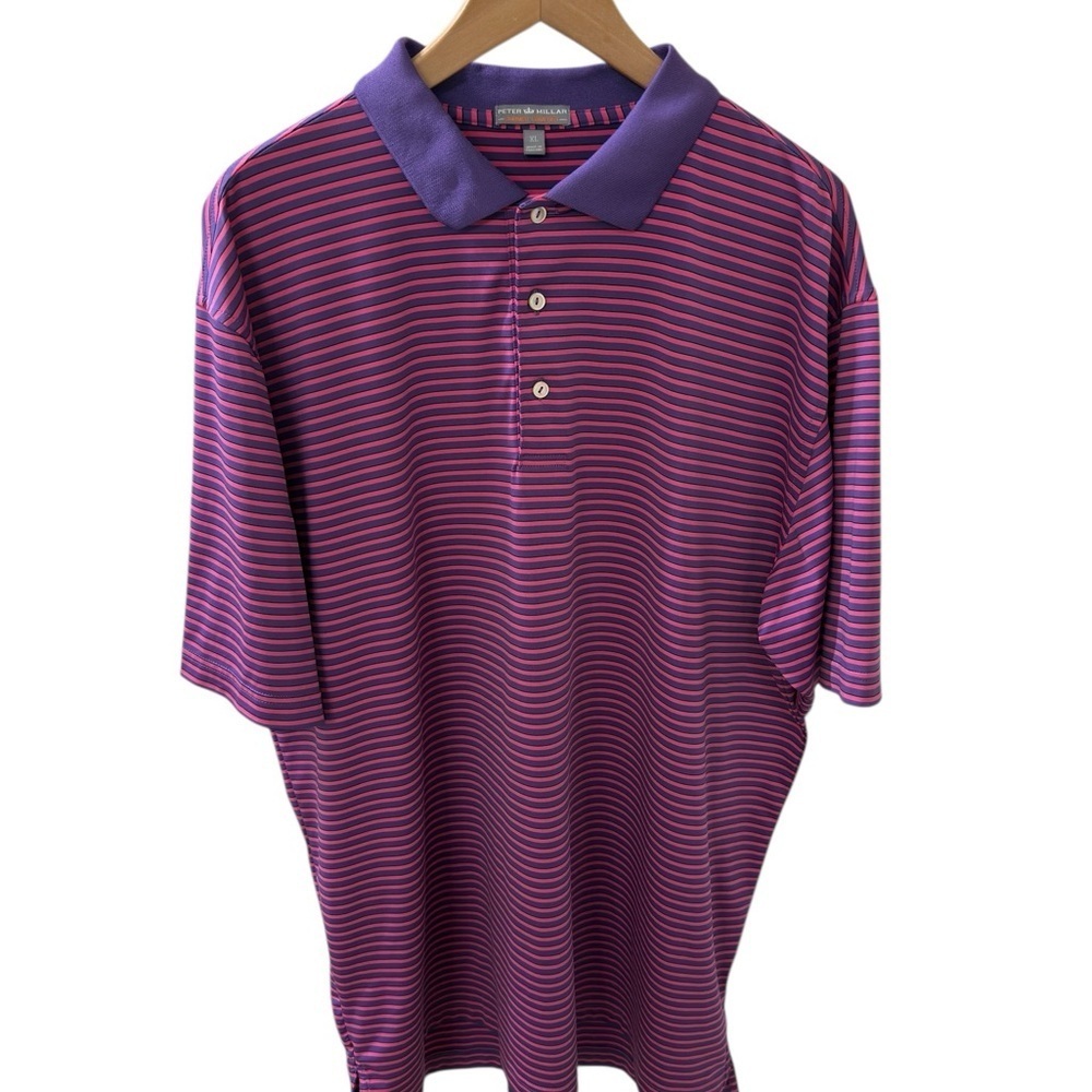 Peter Millar Summer Comfort Polo Shirt  Size XL Pink purple Stripes Golf Dad
